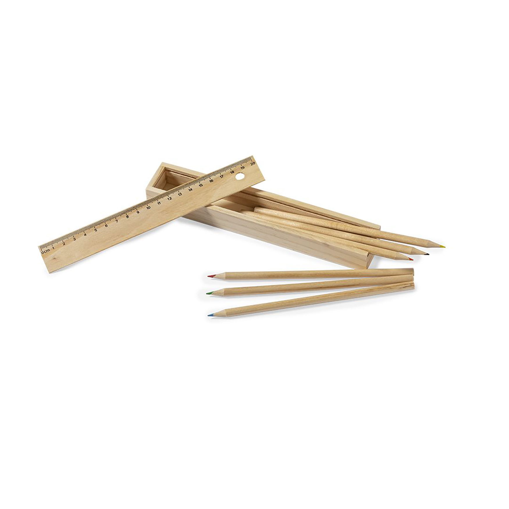 Set crayons - Boîte bois | 6 pièces | Règle intégrée