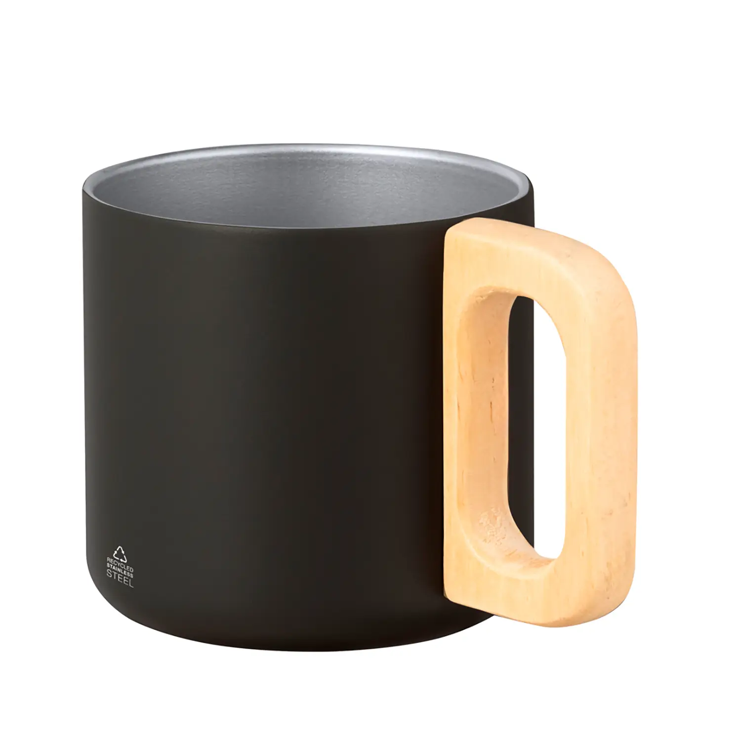 Tazza in acciaio riciclato – 400 ml | Dettaglio in legno | Doppia parete | Riutilizzabile