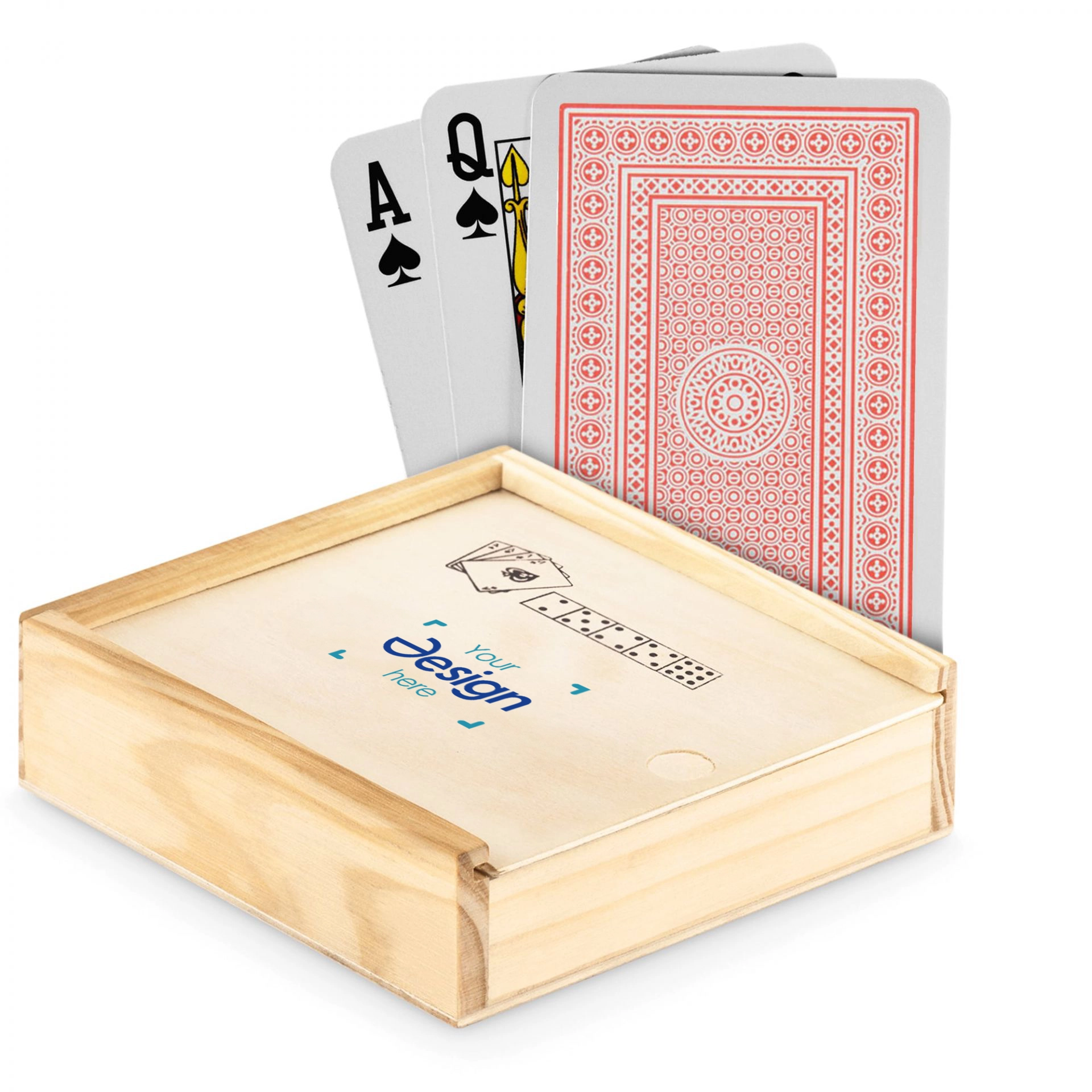 Cartes à jouer - Boîte en bois | Impression sur boîte en bois | Inclus 5 dés