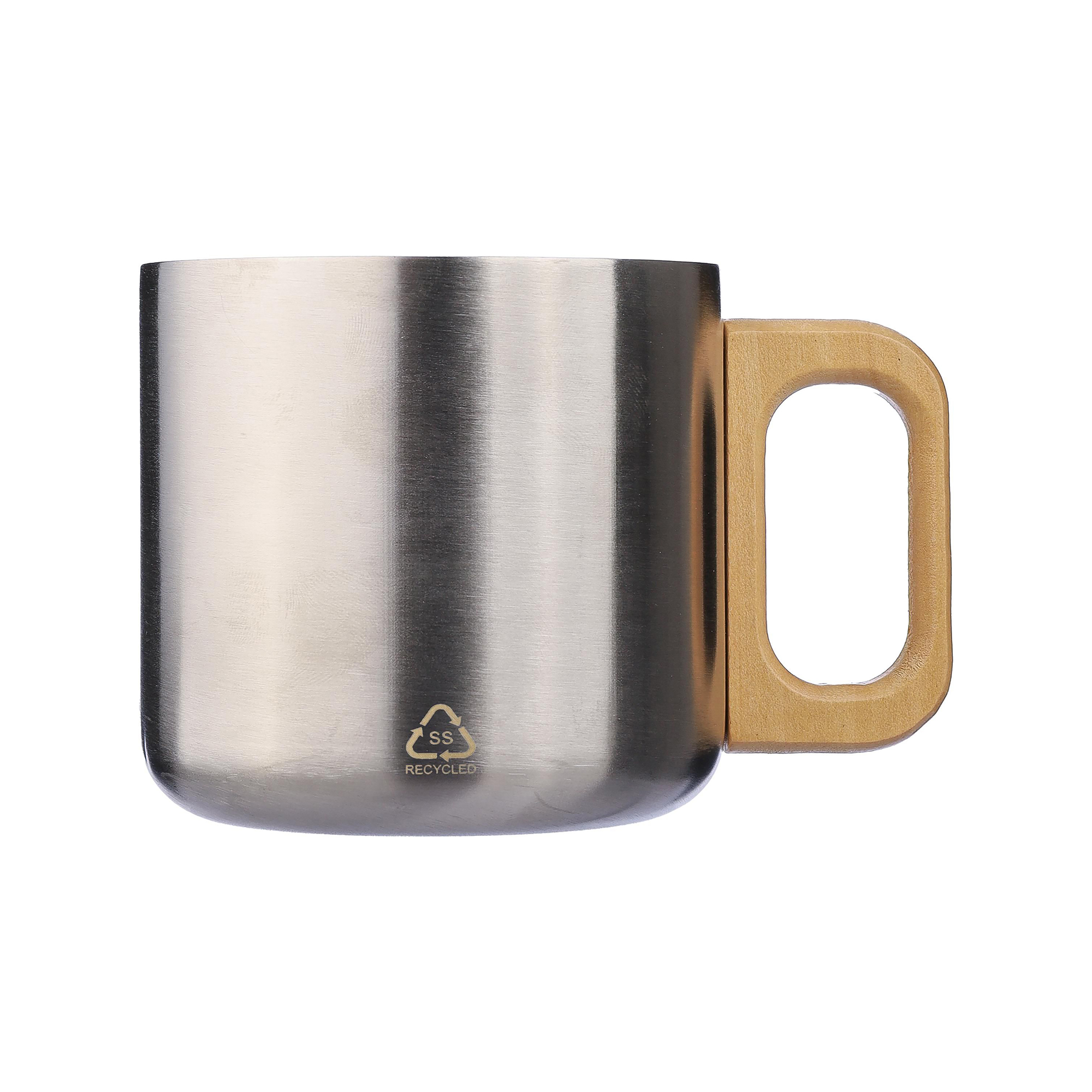Beker Enzo – 400 ml | Gerecycled RVS | Dubbelwandig | Houten handgreep