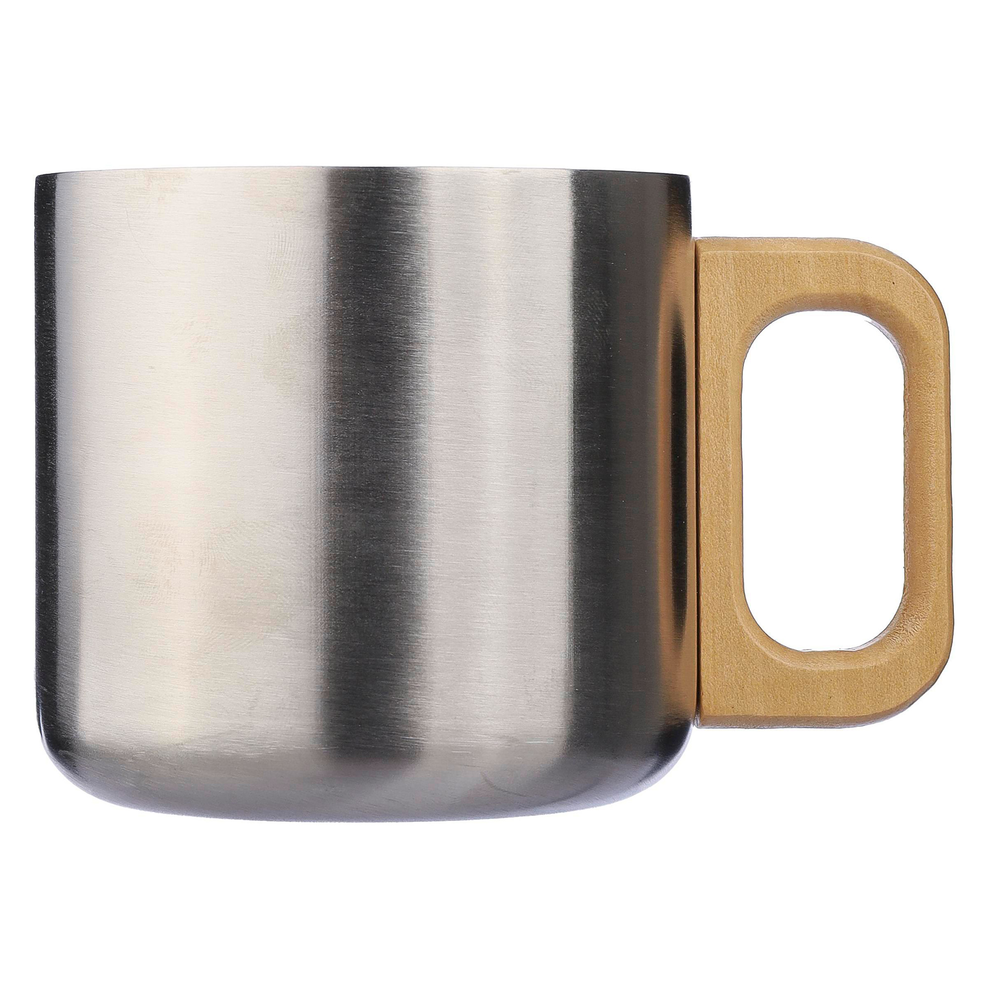 Beker Enzo – 400 ml | Gerecycled RVS | Dubbelwandig | Houten handgreep