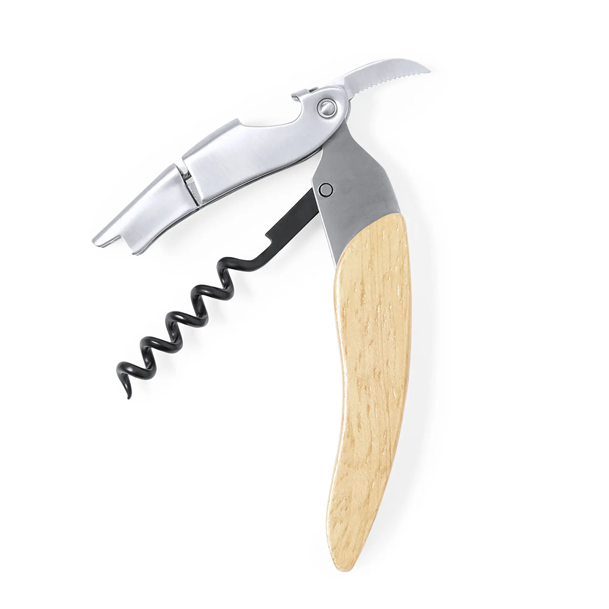 Korkenzieher Holzgriff – Edelstahl | Multitool | Mit Messer | Kompakt
