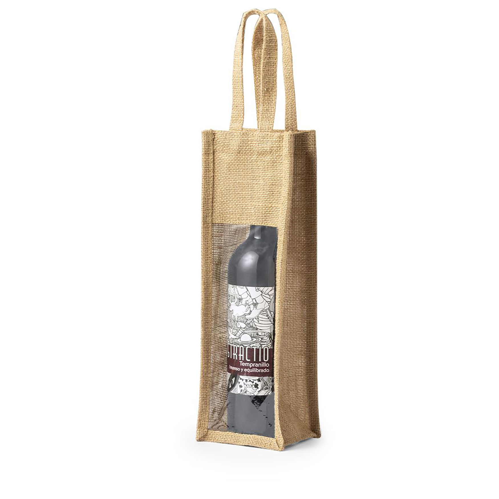 Sac vin - Jute laminée | Fenêtre transparente | Poignées renforcées
