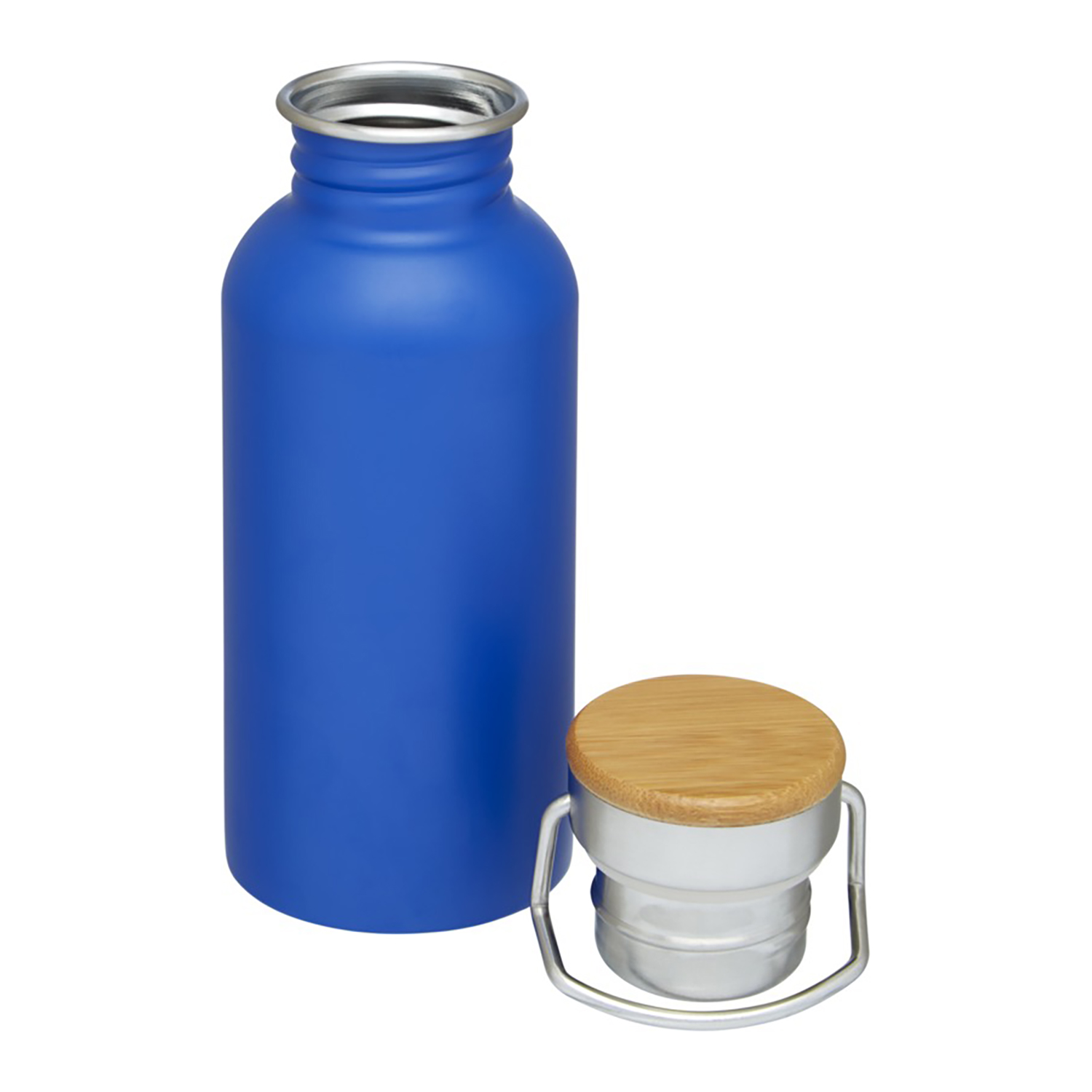 Bouteille – 550 ml | Acier inox simple paroi | Bouchon en bambou | Anse de transport