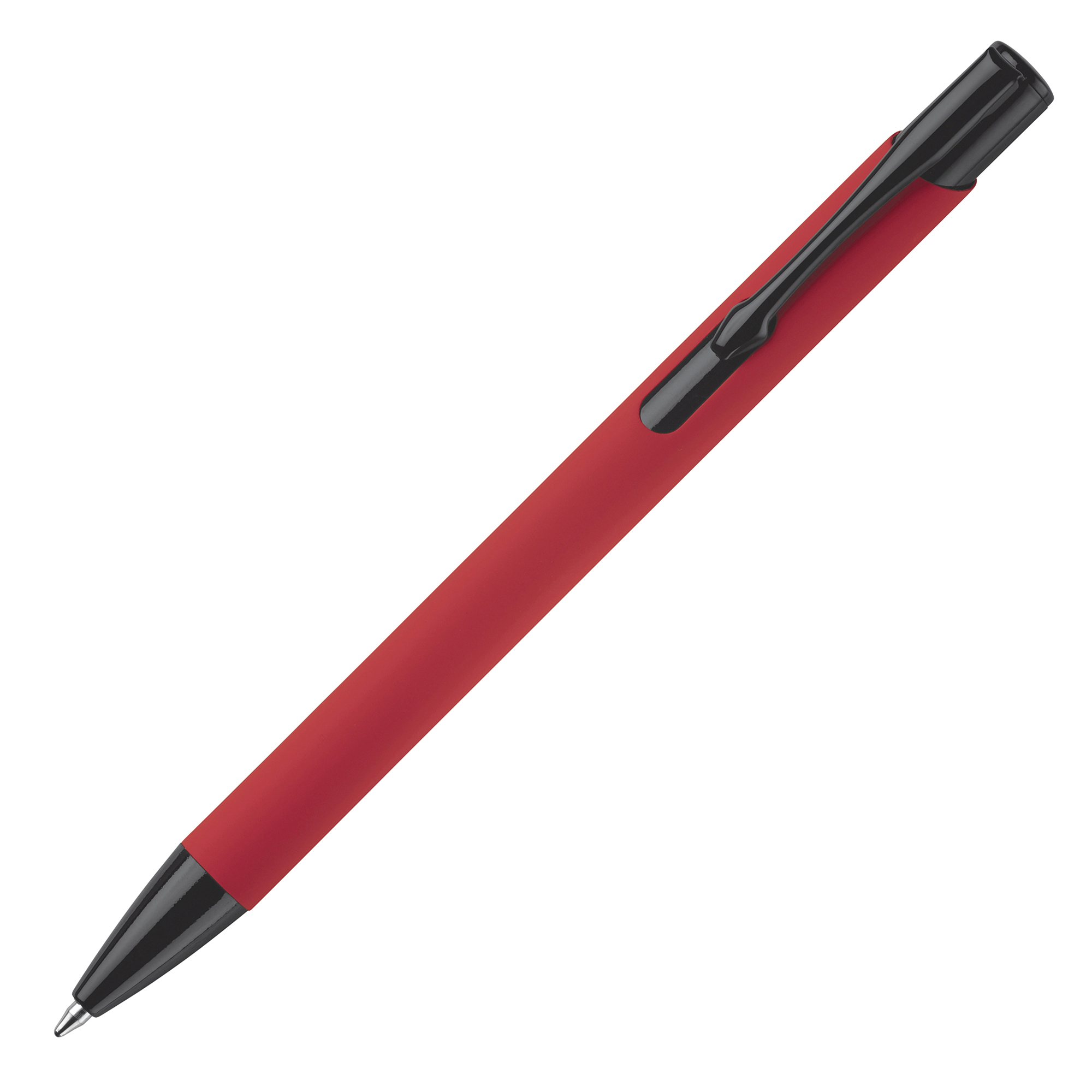Rubberised metalen balpen – Soft-touch | Matte afwerking | Blauw schrijvend