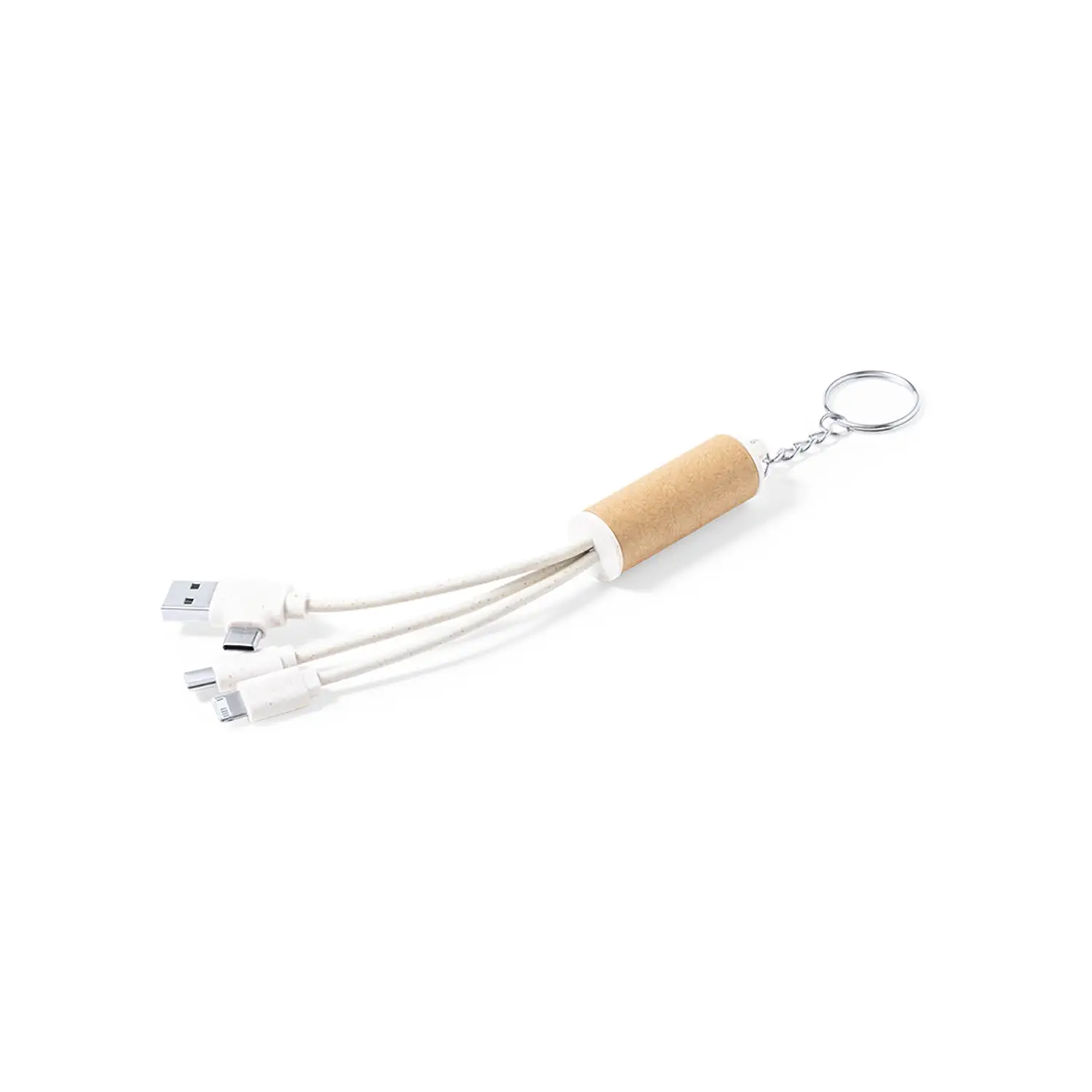 Câble éco avec anneau – Carton recyclé | Paille de blé | USB | Porte-clés