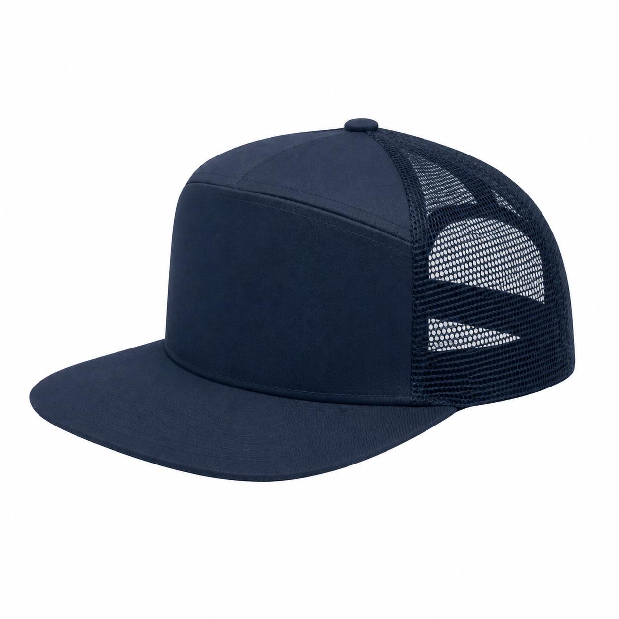 Casquette – Sergé de coton & mesh | 7 panneaux | Visière plate | Fermeture snapback