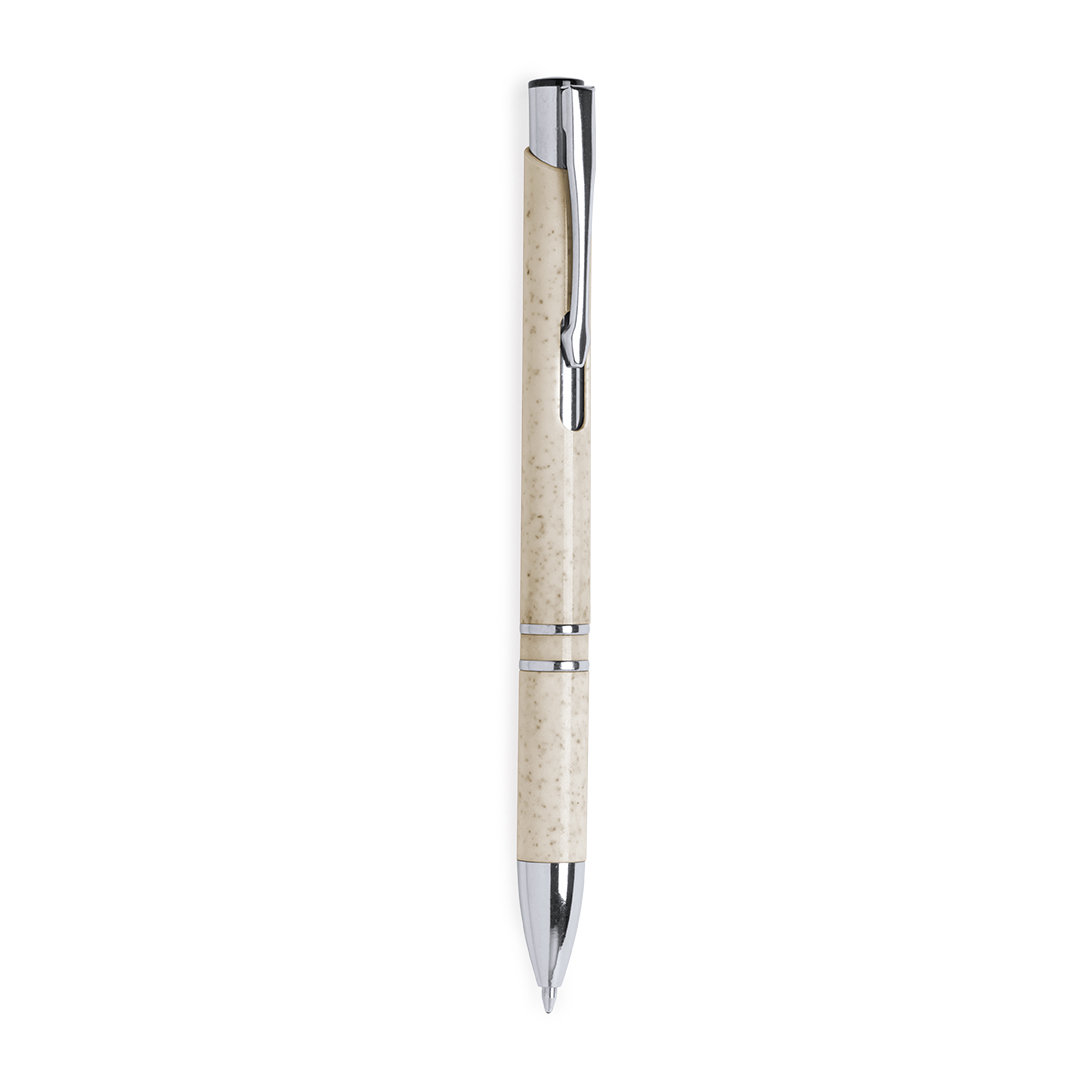 Stylo en paille de blé | Avec détails métalliques | Encre bleue | Impression jusqu'à 4 couleurs