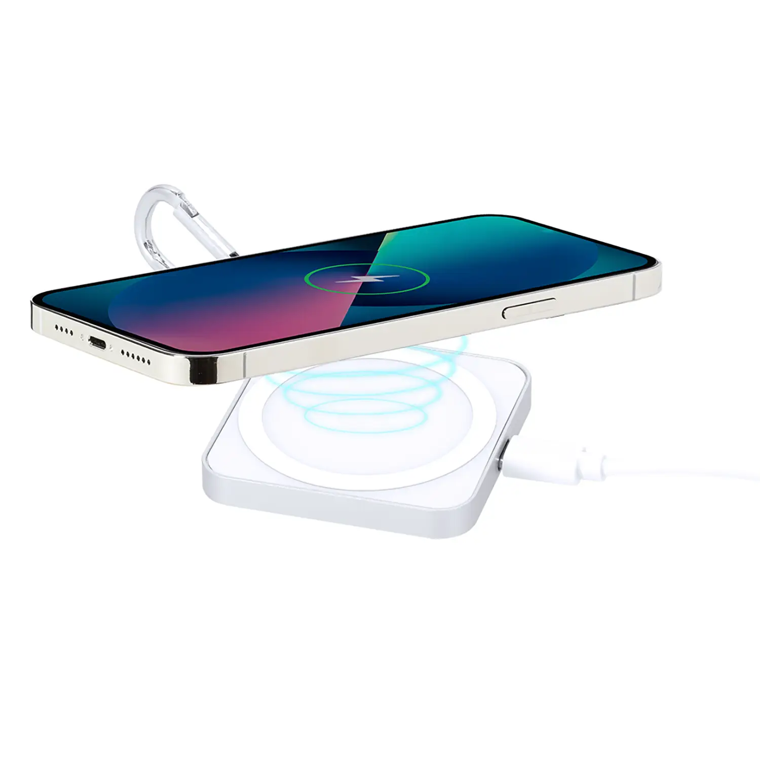 15W kabelloses Ladegerät – Magnetisch | Aluminium | Mit Karabiner | Typ-C-Anschluss
