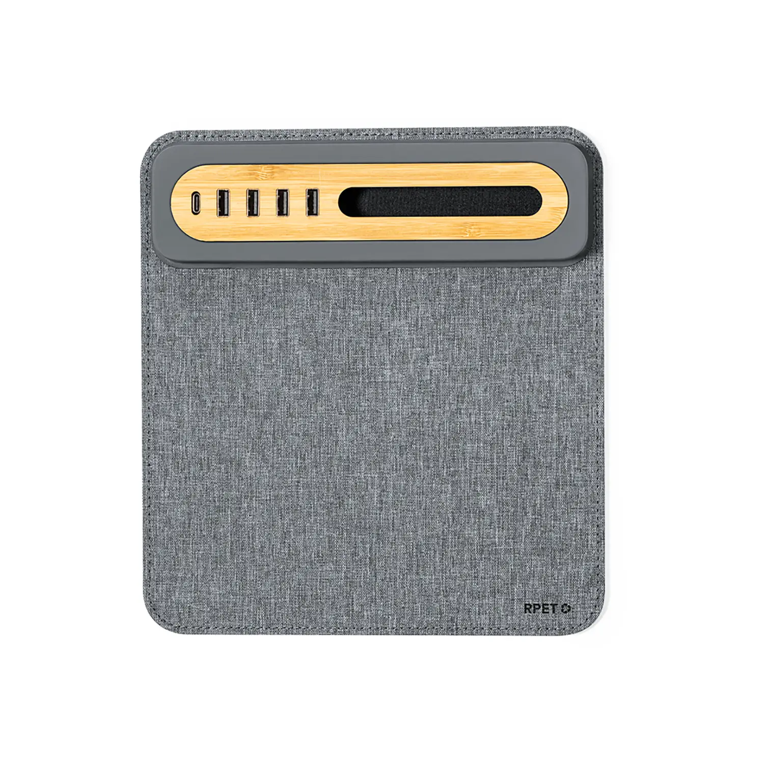 Mouse pad con hub USB – 4 porte | RPET e bambù | Antiscivolo | Con type-C