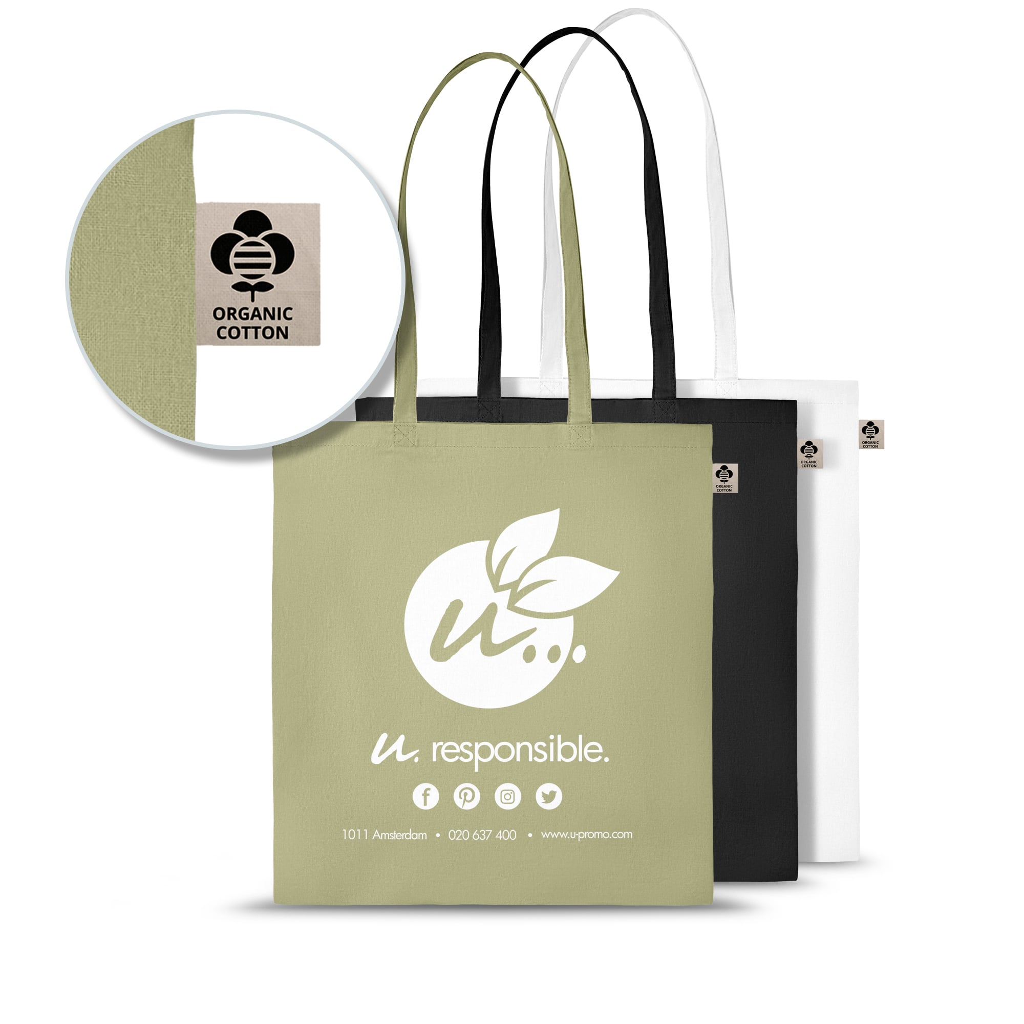 Sac en coton | Coton biologique | 140 g/m2 | Anses longues