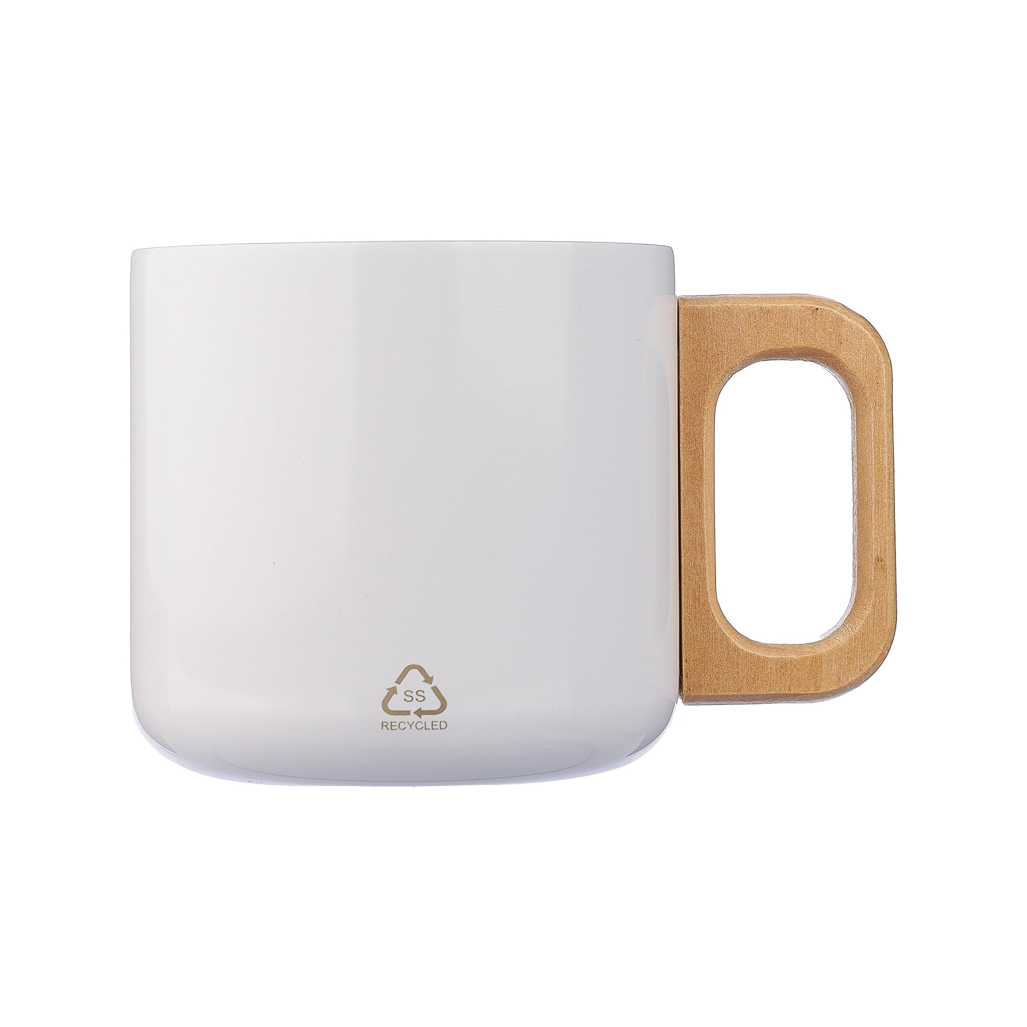 Beker Enzo – 400 ml | Gerecycled RVS | Dubbelwandig | Houten handgreep