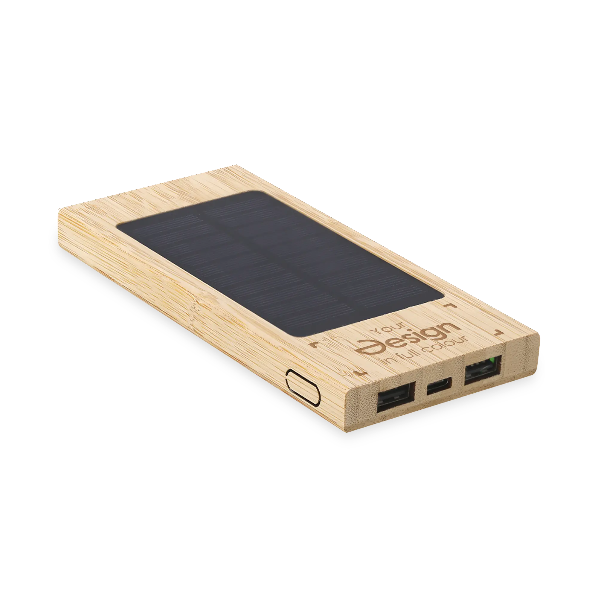 Batterie externe en bambou solaire – 4000 mAh | 2 ports USB | Type C entrée/sortie