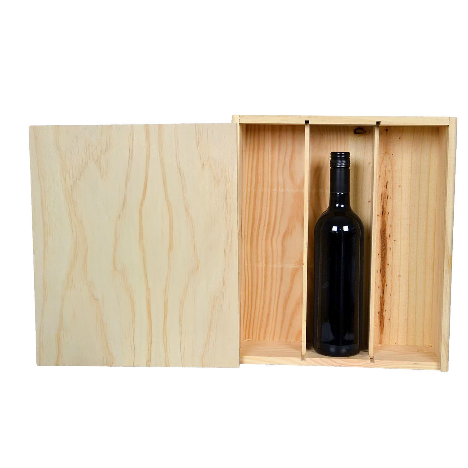 Caisse en bois pour vin – 3 compartiments | Bois épais | Couvercle coulissant | Certifié PEFC