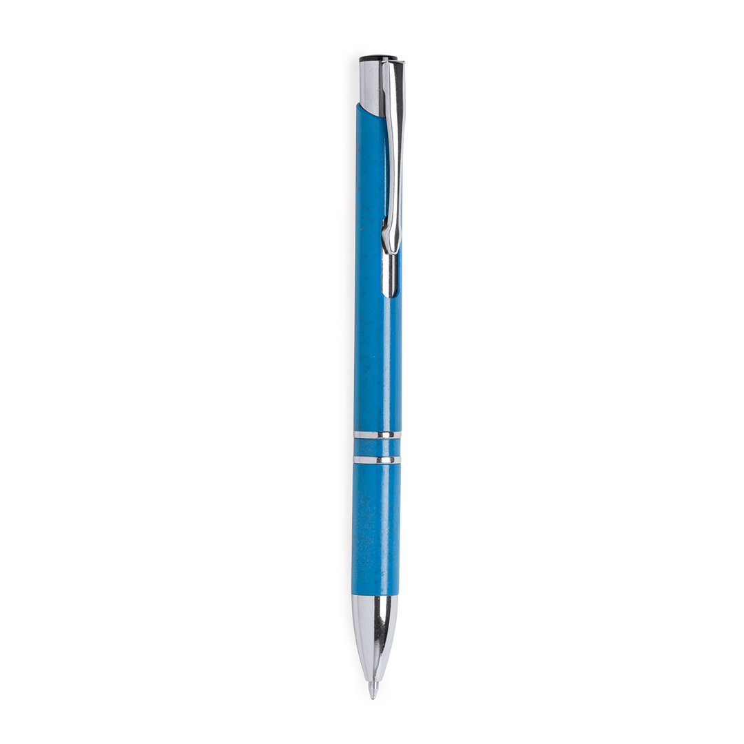 Stylo en paille de blé | Avec détails métalliques | Encre bleue | Impression jusqu'à 4 couleurs