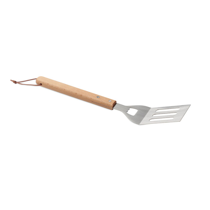 Spatola per Barbecue – Apribottiglie Integrato | Acciaio Inox | Manico in Legno di Faggio