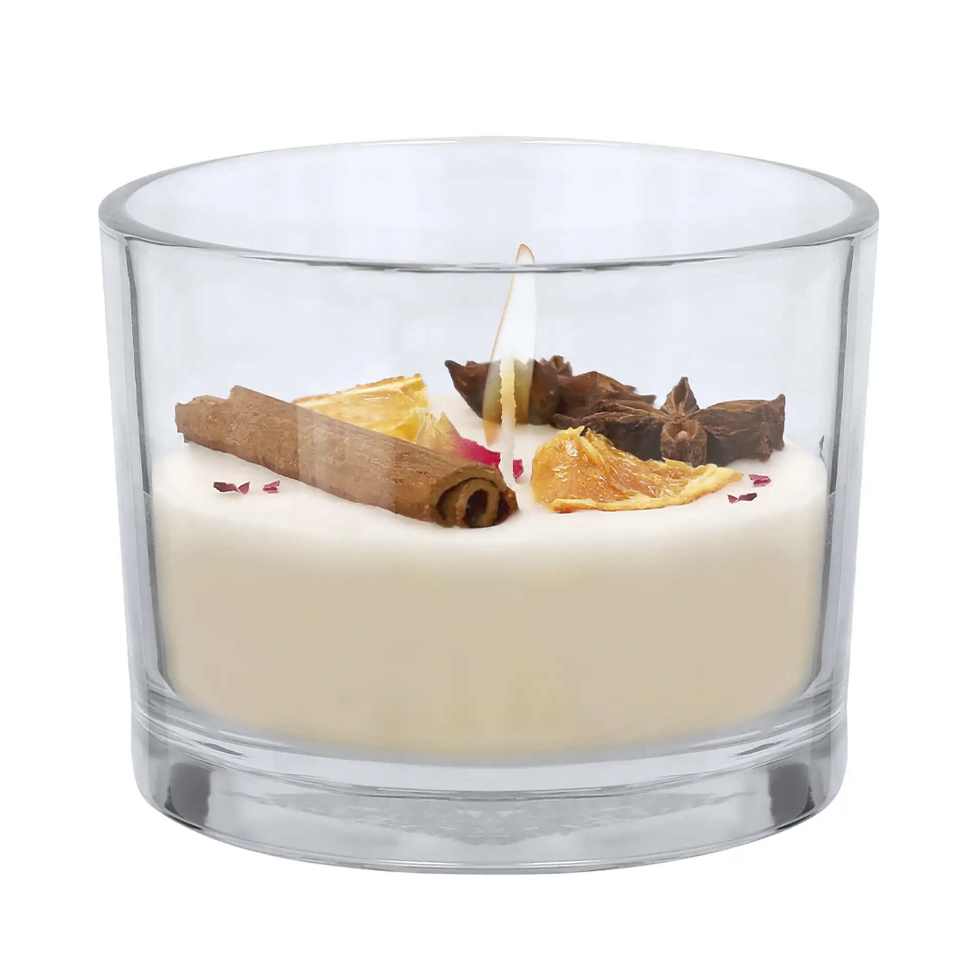 Candela Profumata – Vetro | Cera Vegetale | Cannella & Agrumi | Decorata | Uso Interno
