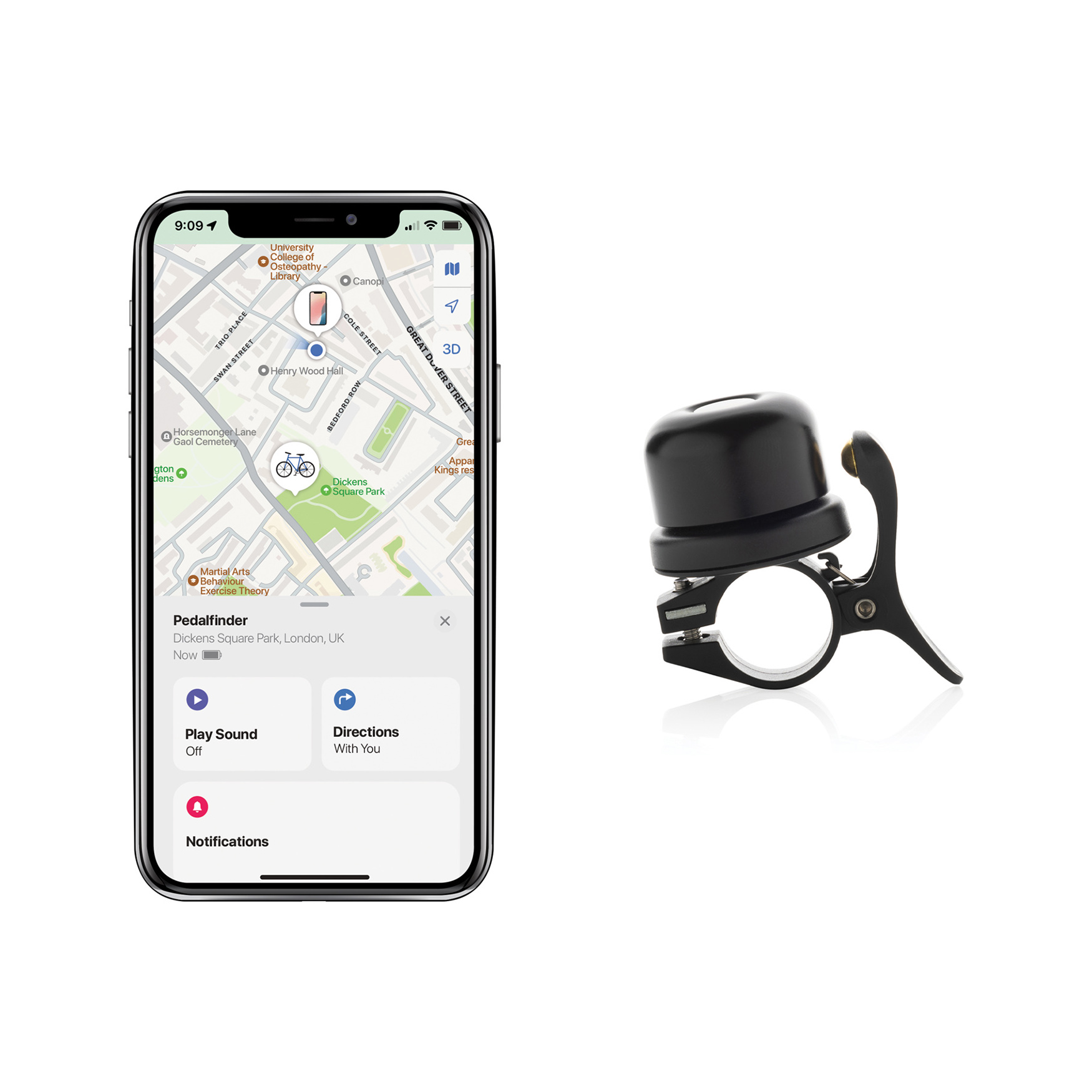 Sonnette de vélo - Tracker Find My intégré | IPX5 étanche | Batterie remplaçable