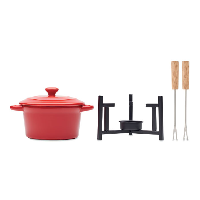 Service à fondue en céramique | 300 ml | Avec couvercle | 2 fourchettes incluses
