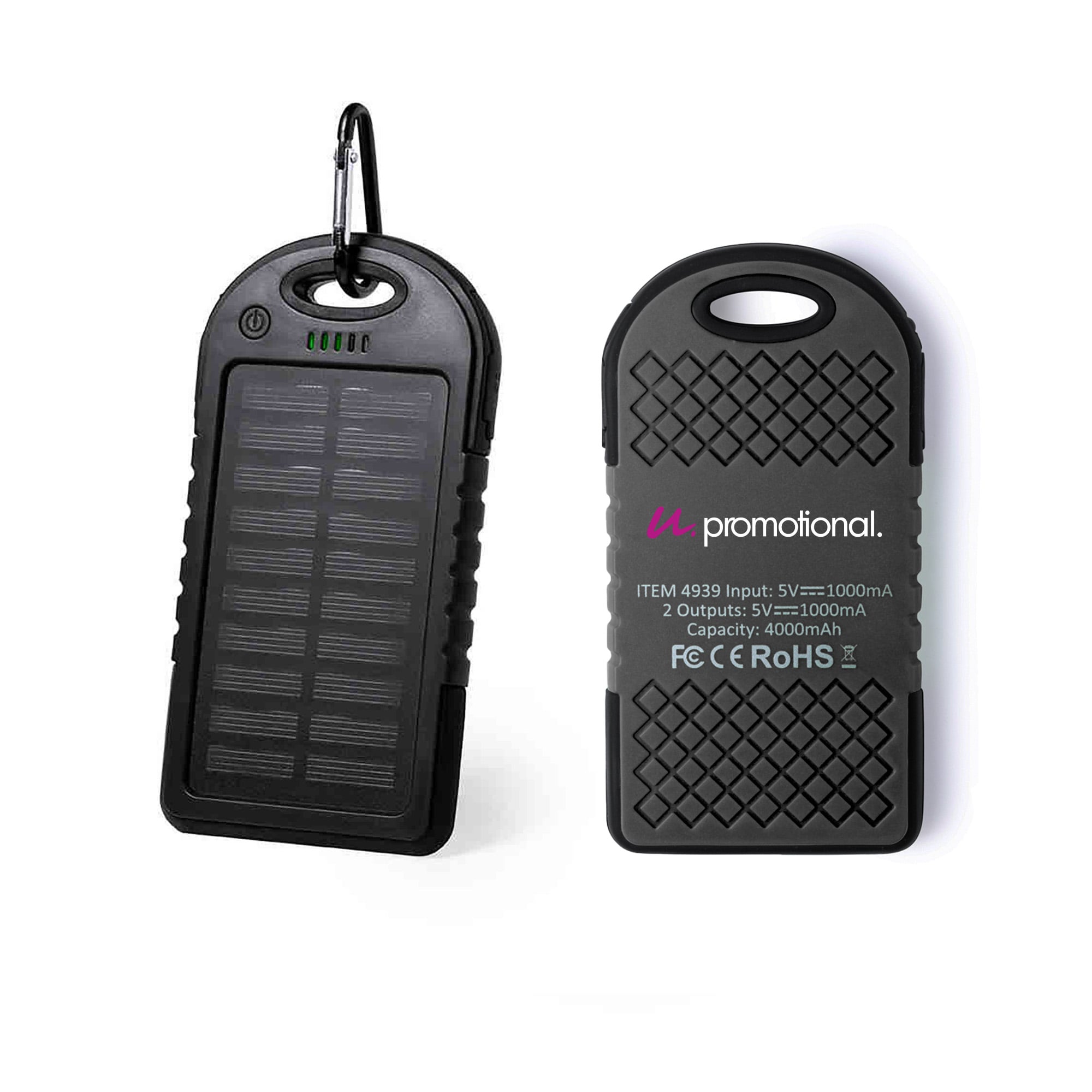 Solar-Powerbank Milo | 4000 mAh | Karabiner