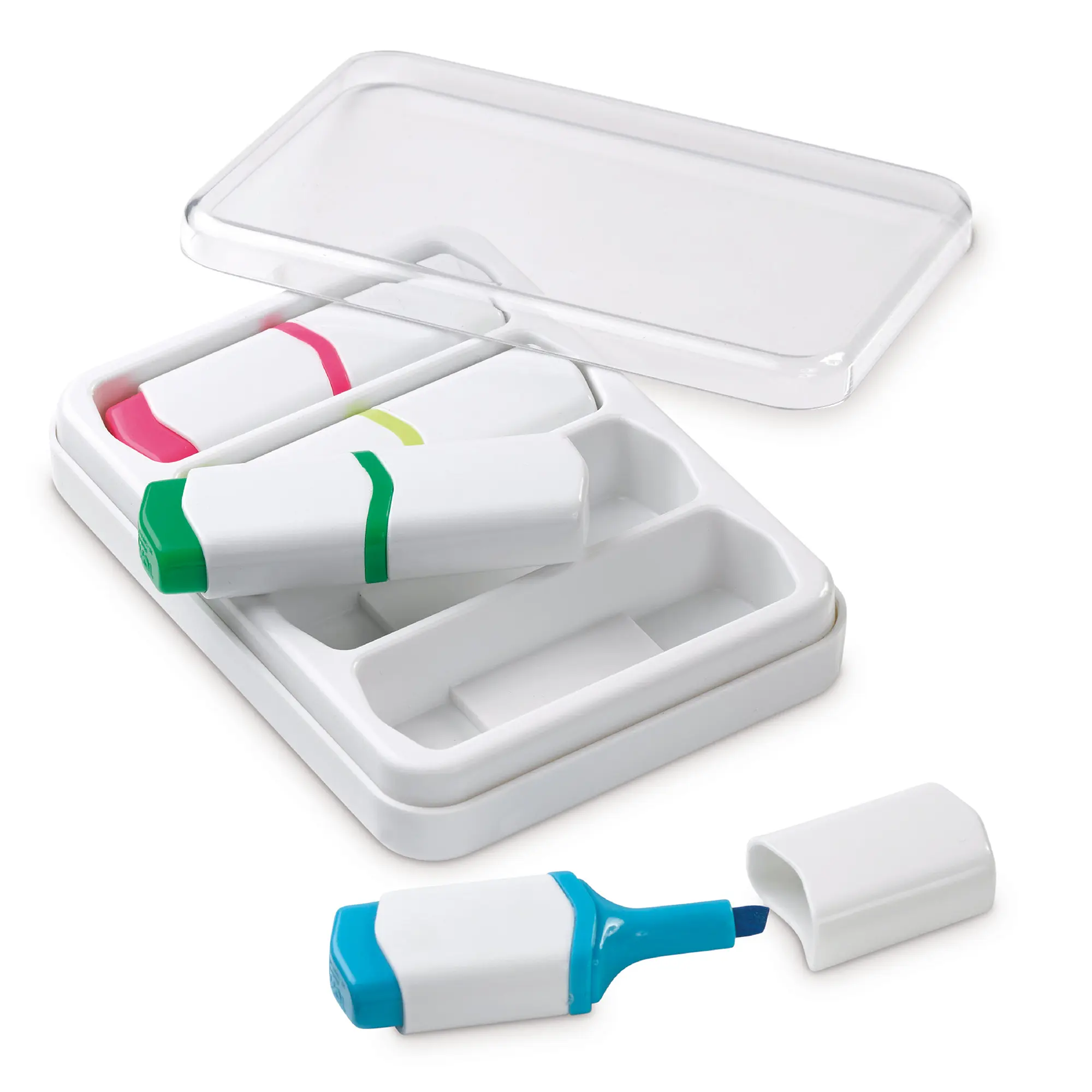 Mini-Textmarker-Set – 4 Stück | Kompakt | Leuchtende Farben | Im Etui