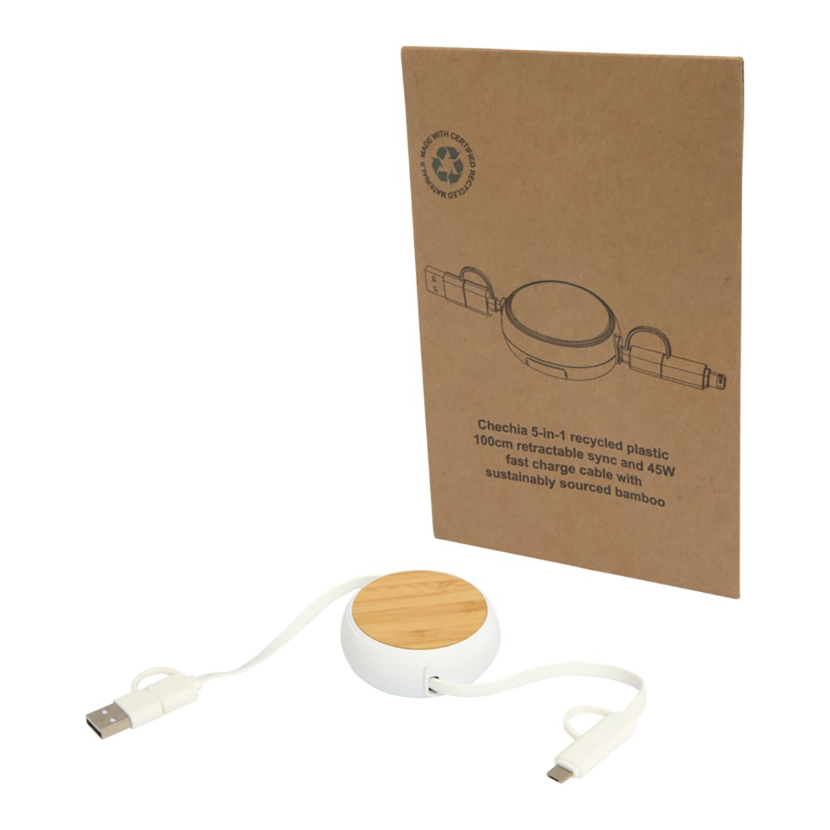 5-in-1 Ladekabel – 100 cm | Recyceltes Plastik | Schnellladen 45W | Daten-Synchronisation