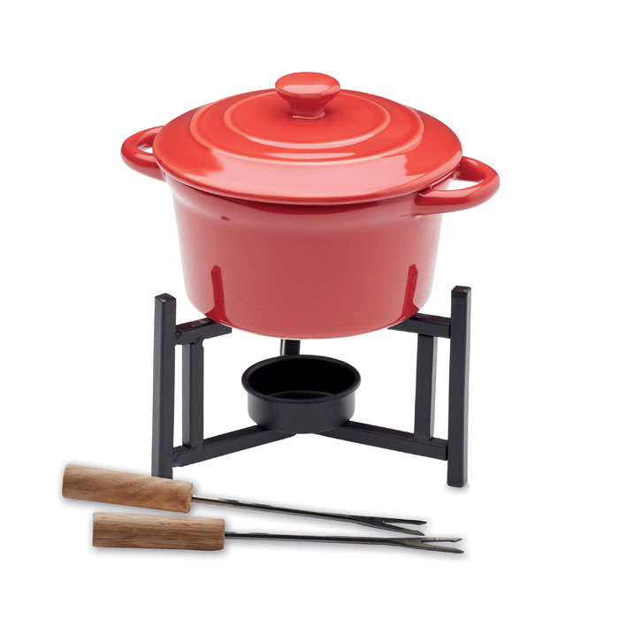 Service à fondue en céramique | 300 ml | Avec couvercle | 2 fourchettes incluses