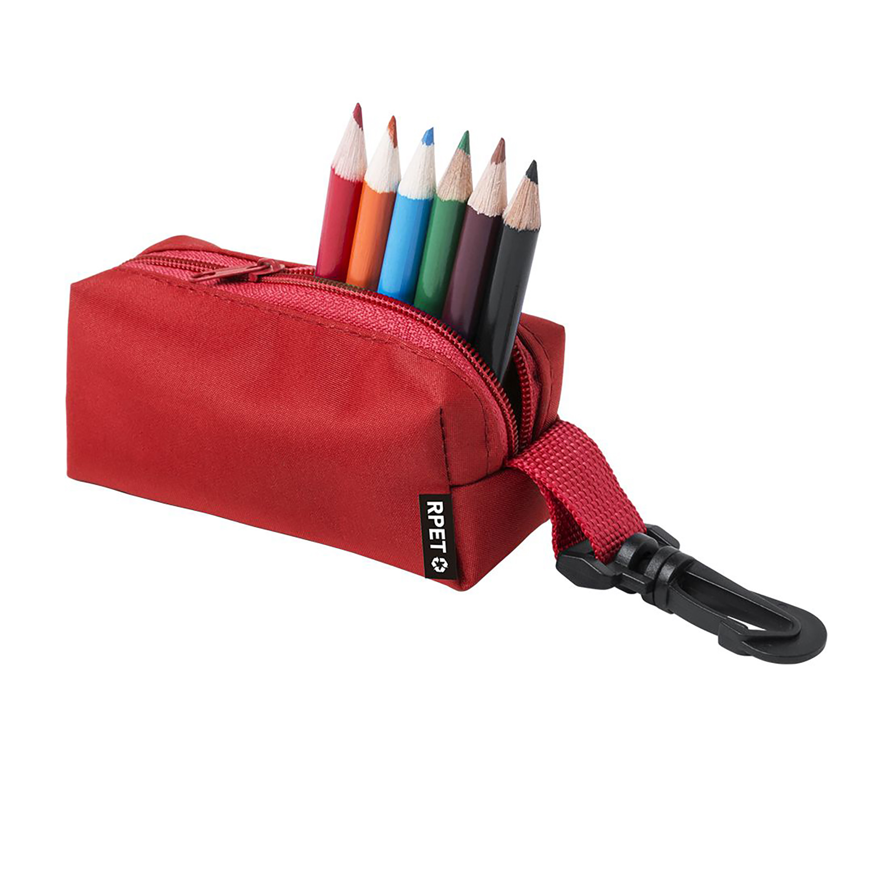 Trousse RPET Krolan - Polyester 420D | 8 Crayons Couleur + Taille-Crayon | Mousqueton