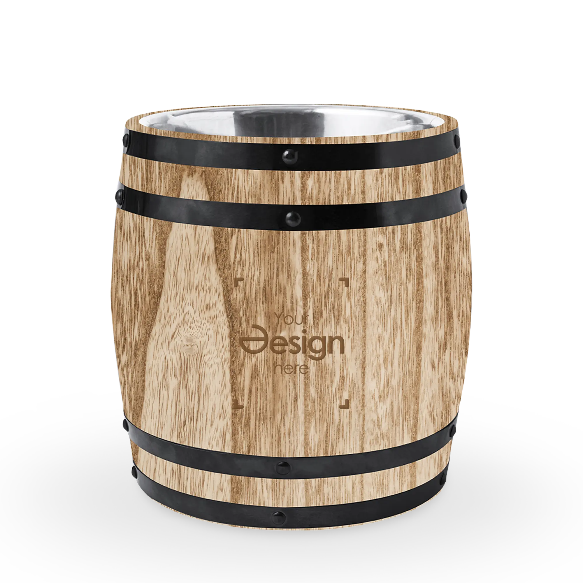 Eiskübel aus Holz und Stahl – Holzoptik außen | Edelstahl innen | 3 L | Mit Deckel