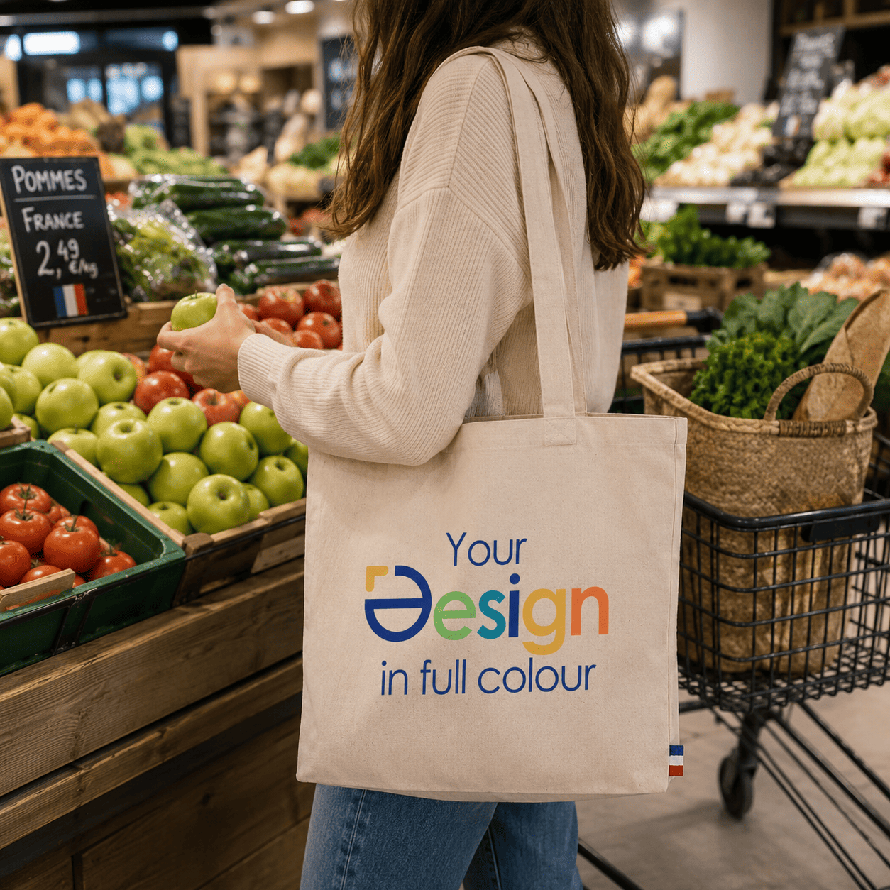 Goodjour Katoenen Tas - 220 gr/m2 | Gemaakt in Frankrijk | Dubbele hengsels | Met zijvouw