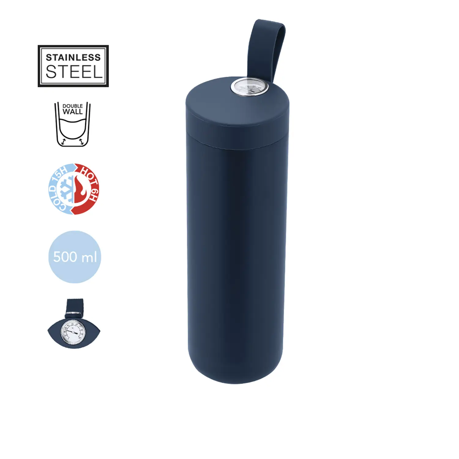 Thermosfles Tamara – 500 ml | Temperatuurweergave | RVS | Met schroefdop en handvat