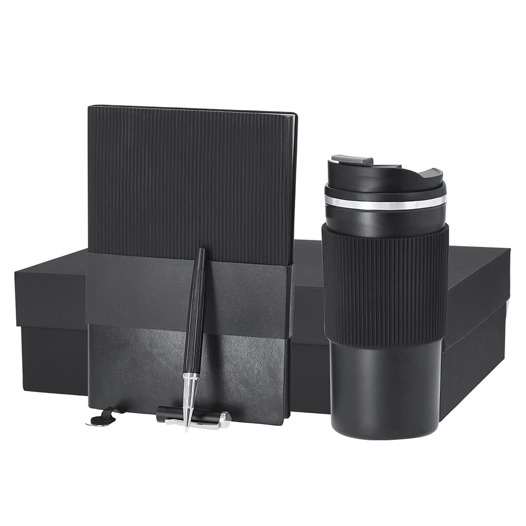 Geschenkset - Thermobecher + Notizbuch + Stift | 470 ml | Edelstahl & PU