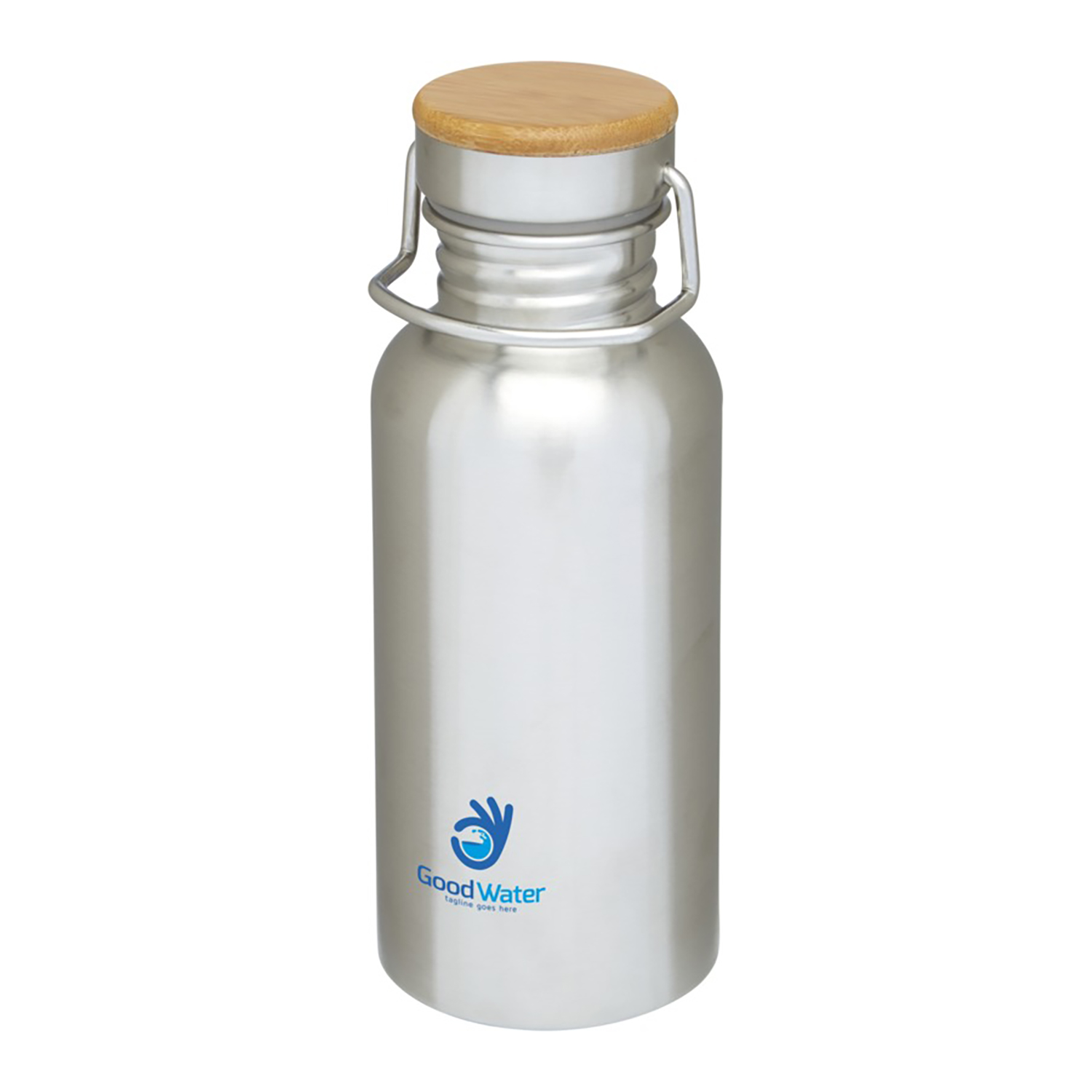 Bouteille – 550 ml | Acier inox simple paroi | Bouchon en bambou | Anse de transport