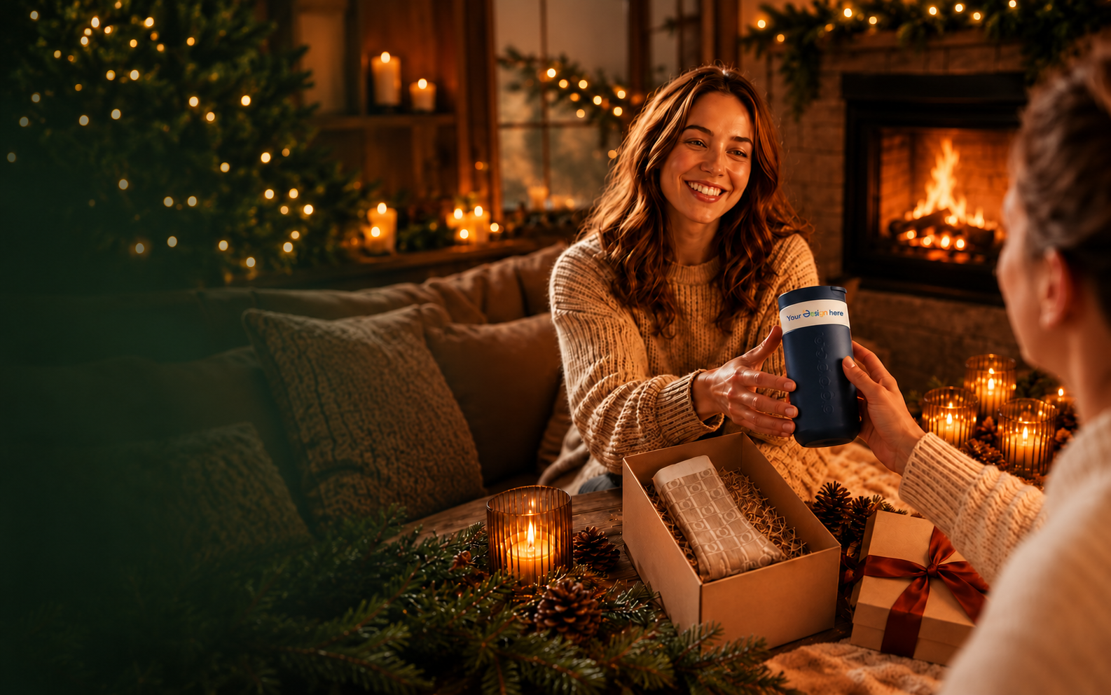Bedrukte Dopperfles in warme kerstsfeer