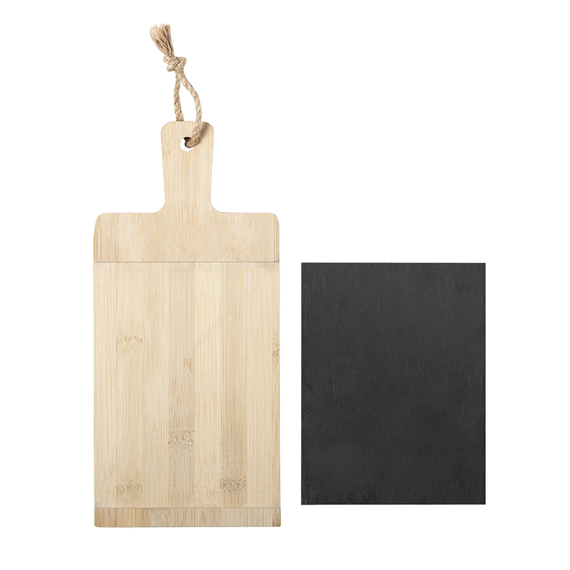 Planche à découper bambou et ardoise – Avec œillet | Design naturel | Solide | Prête à offrir