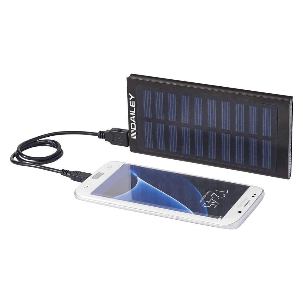 Batterie solaire – 8000 mAh | Aluminium | Double USB | Lampe LED