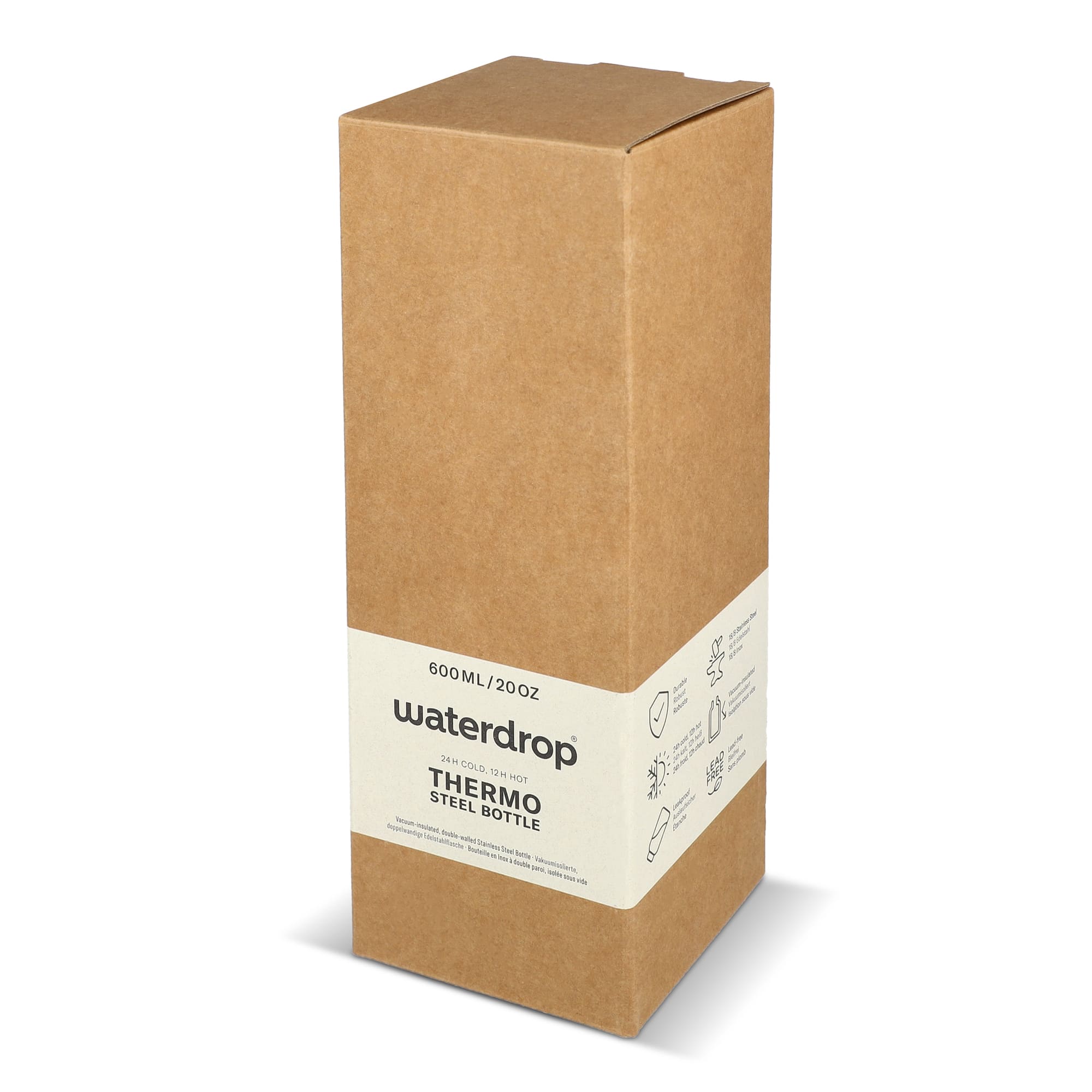 Waterdrop steel Bottiglia termica – 600 ml | Acciaio inox | Tappo acciaio