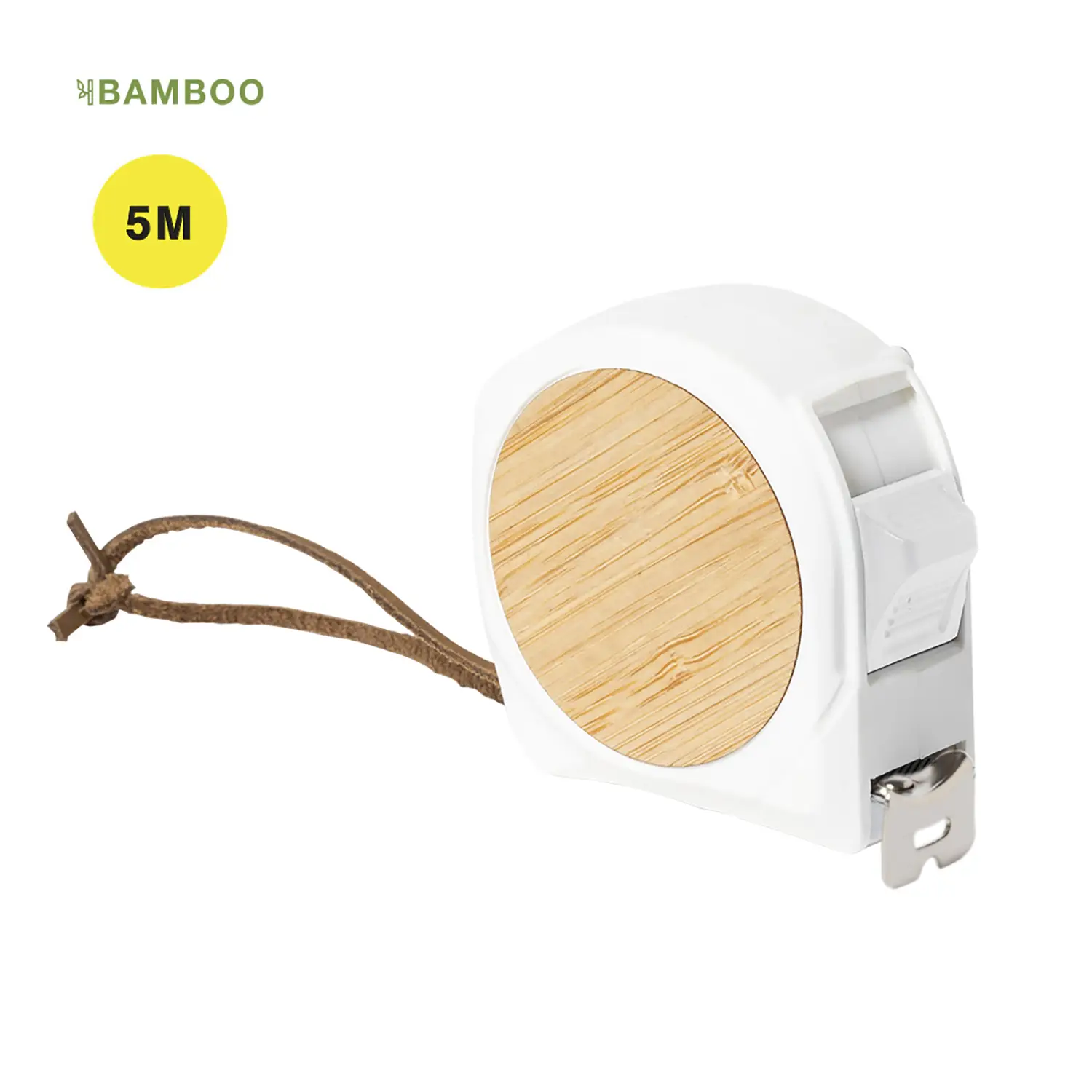 Metro 5m in bambù – Blocco | Clip da cintura | Nastro metallico | Naturale