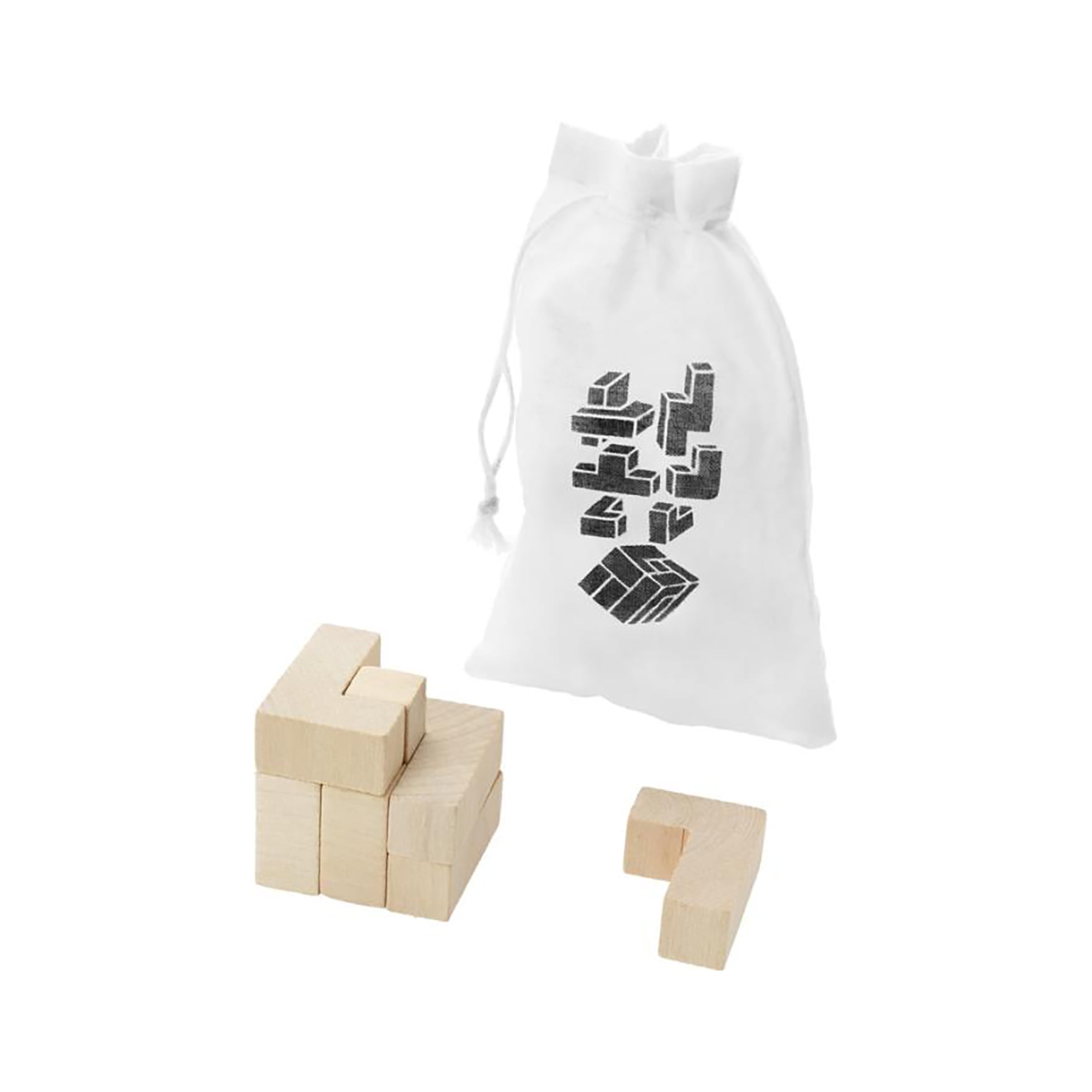 Holzpuzzle - Denkspiel | Quadratisches Design | Baumwollbeutel