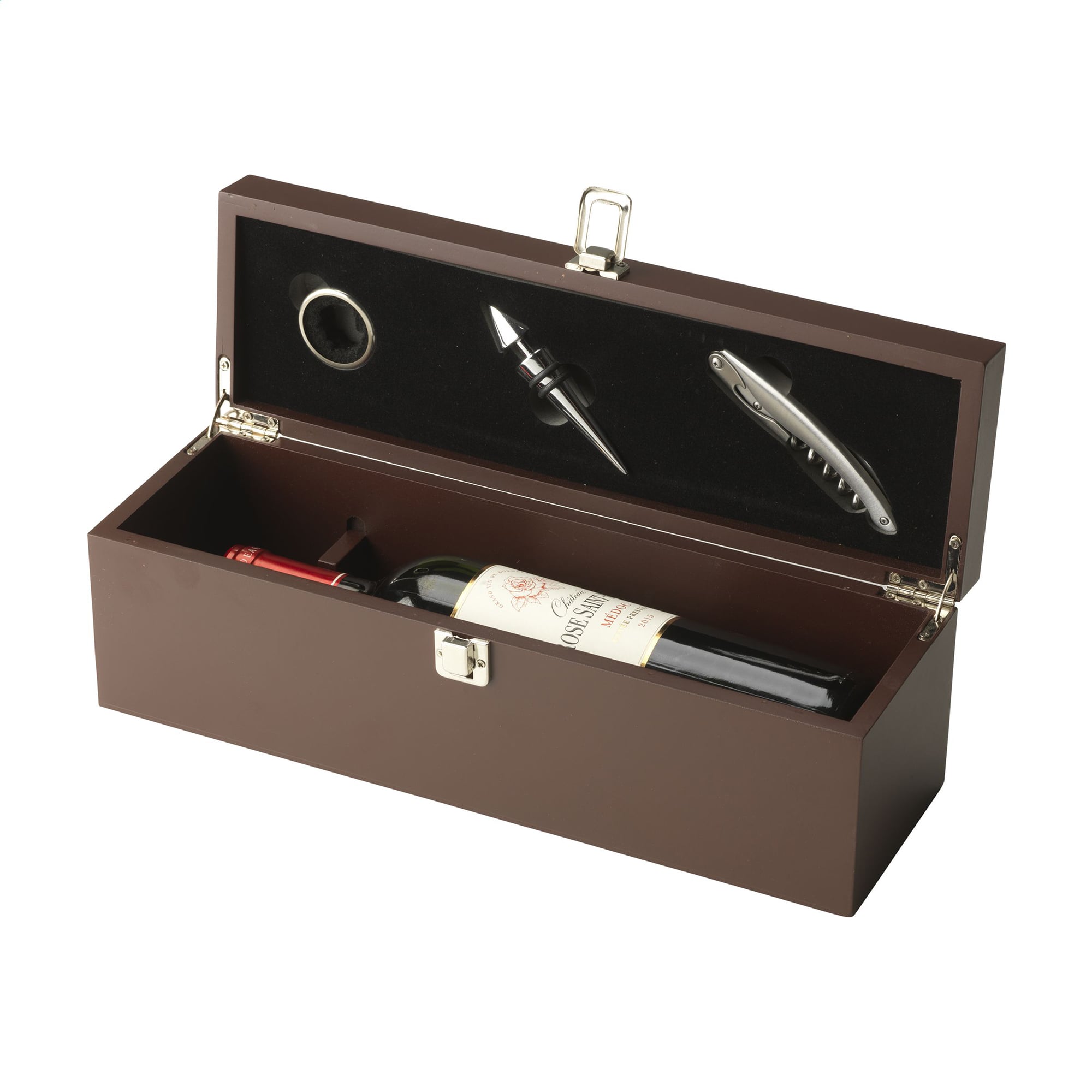 Coffret vin en bois – Avec anneau anti-goutte | Bouchon | Couteau de sommelier inox | Idée cadeau