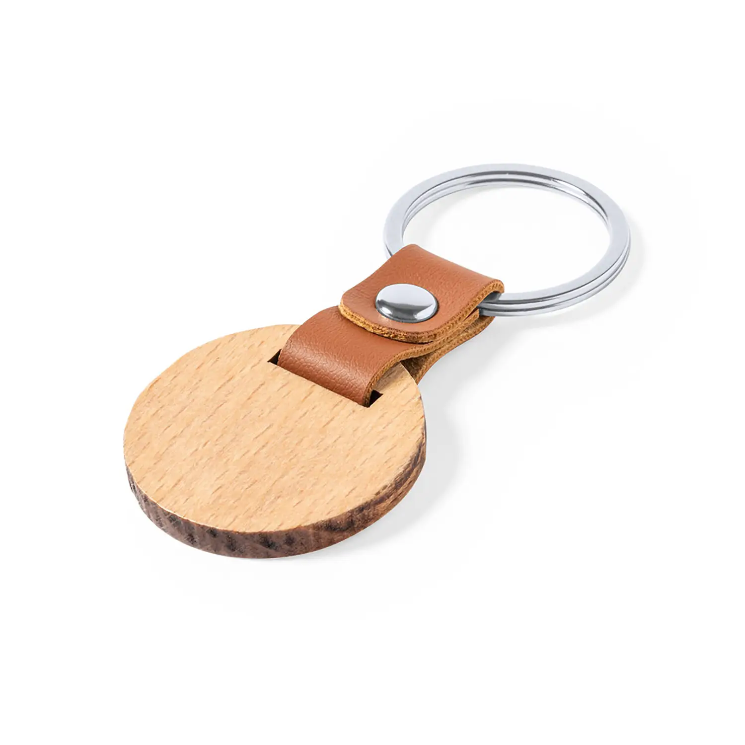 Portachiavi in legno con anello PU – Naturale | Compatto | Classico