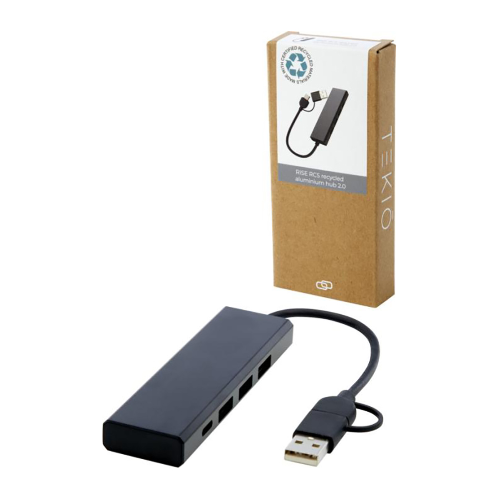 Hub USB 2.0 | Alluminio riciclato | 3 porte | 1 porta Type-C