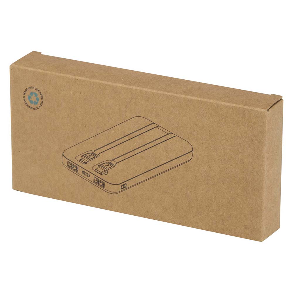 Powerbank aus Recyclingkunststoff – 10.000 mAh | 10W Ausgang | 2 Kabel | LED-Anzeige